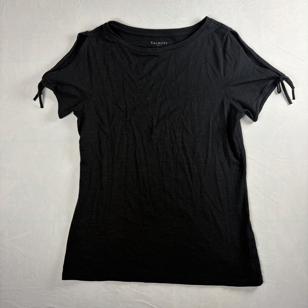 Talbots Black Short Sleeve Shirt‎ Women's Size Small Tie Sides